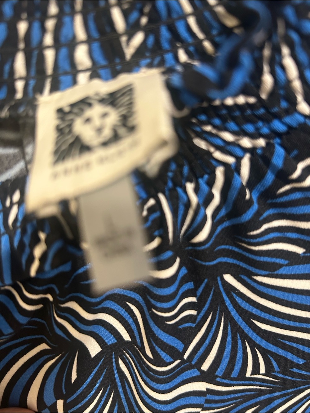 Anne Klein Blue, Black & White Abstract Wave Button-Down Blouse